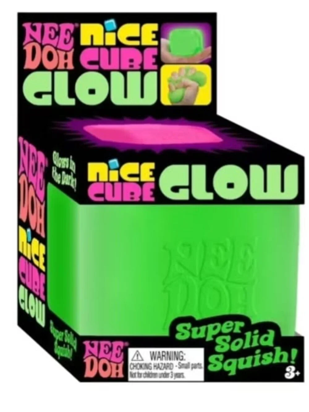 NeeDoh Nice Cube Glow - GREEN, 1 pc-Super Solid Squish Fidget Sensory Toy - NIB
